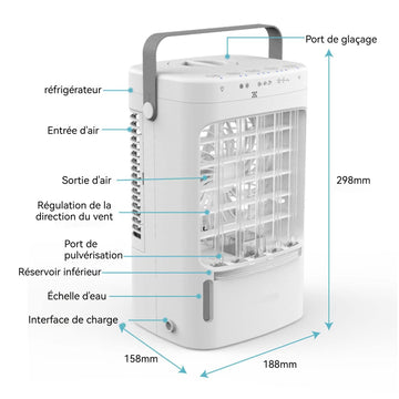 Ventilateur de bureau 2 en 1 19x16x30cm 20W 3 vitesses avec lumières colorées ventilateur de climatisation refroidisseur d'air